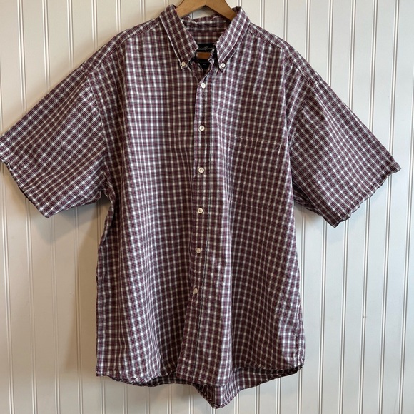 Eddie Bauer Button Down Short Sleeve Red Plaid Men's Size XL work shirt - Picture 1 of 7